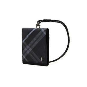 [갤러리아] [헤지스ACC] HJHO2E660BK [DUBLIN]블랙 체크 가죽 폴더형 목걸이카드지갑