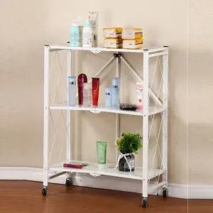 다용도 주방 거실 접이식 철제 폴딩선반 화이트 3단 폴딩선반 진열장 정리대 다용도선반