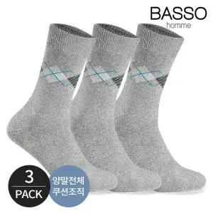 [바쏘옴므]바쏘 남성 아가일 캐주얼 신사 방한 양말 3족세트_GY