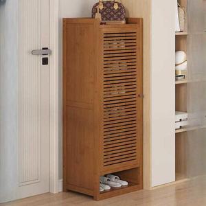 좁은 신발장 싱글도어 대나무 6단 선반 모던 슬림 갈색
