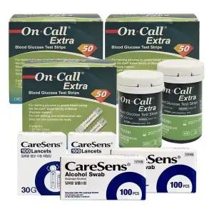 [셀러허브]온콜 엑스트라 혈당시험지 150매 + 침200개 + 솜200매 검사지 측정지 스트립 D (S41096376)