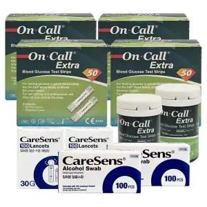 [셀러허브]온콜 엑스트라 혈당시험지 200매 + 침200개 + 솜200매 당측정 검사지 측정지D (S41096382)