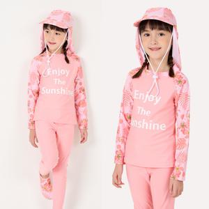 아이스샌드 키즈 여아 래쉬가드 세트+플랩캡 3피스 유아 아동 수영복 UNU23104