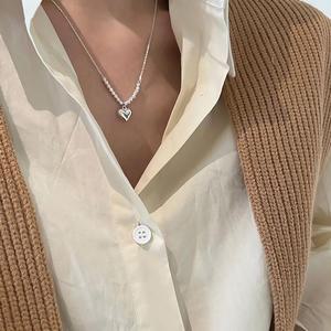 여성 실버 925 은구슬 볼드 볼륨 하트 목걸이