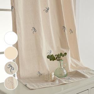 [뷰하우스]워싱 광목 리본자수 봉집형 가리개 커튼
