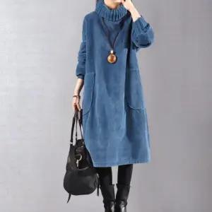 티류으스 여성 겨울 기모 코듀로이 롱 원피스 빅사이즈 터틀넥 두꺼운 원단 WX