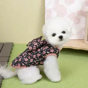 애견 할매 누빔 장미 하네스 김장조끼 빅리본 조끼 꽃