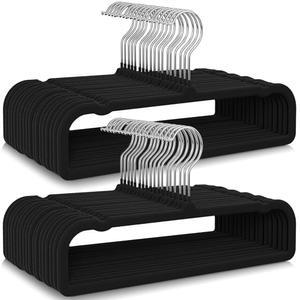 미끄럼 방지 바가 있는 벨벳 바지 옷걸이 50팩, 헤비 듀티 옷걸이 펠트 바지 옷걸이 반바지 넥 청바지 스트랩 드레스, 블랙