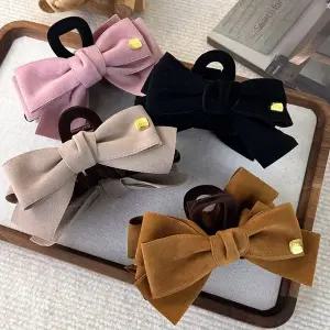 [골드스마일]캐주얼 여자 벨벳 리본 헤어 집게핀 올림버리 머리핀