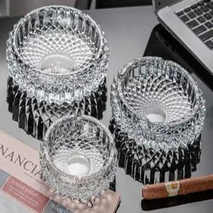 고급 크리스탈 재떨이 유럽 원형 유리 검은 3개 세트 초대형 기어1+소형 꽃잎형2