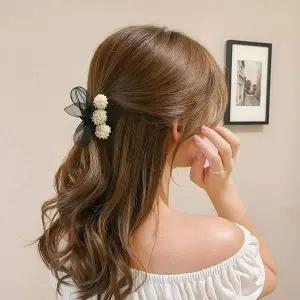 [콩심팥심]비즈리본 소형 헤어집게핀 머리핀 반묶음머리