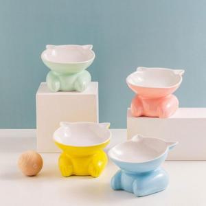 고양이 강아지 귀모양 낮은 도자기 1구 밥그릇 급식기