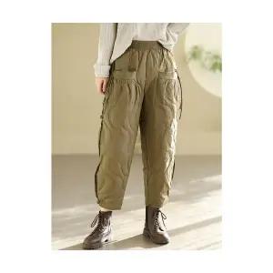 여성패션 겨울 바지 화이트 오리털패딩팬츠 빈티지 도톰 기모 순색 힛템