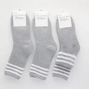 [콩심팥심]여성용 발목세줄 기모 장목양말 연그레이 3켤레