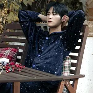 이너쿠키 남자 수면 잠옷 세트 울트라 기모 밍크 극세사 겨울 남성 파자마 홈웨어 MHS4811