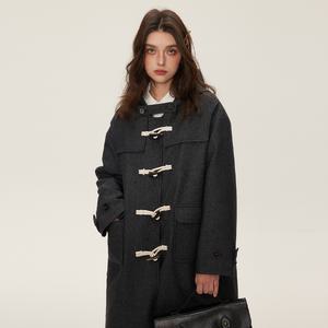 떡복이 코트 캐시미어 학생 숏 후드 더플 STKL BRAND 겨울 프레피 퀼팅 혼 버튼 레트로 복고풍 엔틱 헤링본