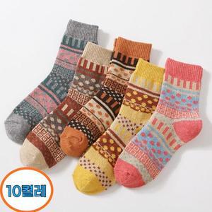 [엄지척]여자 VKUQYJMK 겨울 물방울 무늬 따뜻한 중목 양말 10족 세트