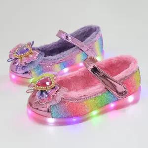 무지개하트 여자 키즈 주니어 공주 털안감 여아 LED 겨울구두