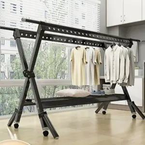 바퀴달린 이불건조대 대형 빨랫대 접이식 철제 스탠드 그레이