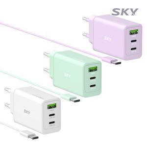 [케이블세트]스카이 필 GaN 65W PD 미니 3포트 멀티 초고속 충전기 USB C타입 고속충전기 아이폰 갤럭시