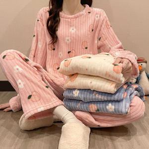 복숭아 파자마 잠옷세트 여성 겨울 수면 상하의 세트