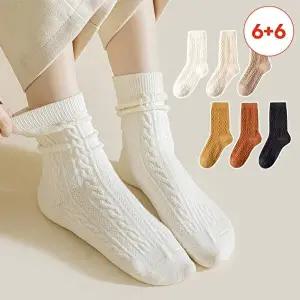 [할인바이할인][6+6] 케이블짜임 니트 꽈배기양말 (총 12켤레세트)