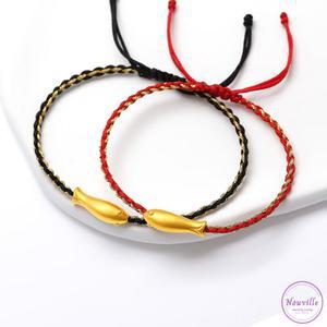 24K 순금 물고기 펜던트 매듭 로프 팔찌 행운 다산 풍요 부귀 상징 선물