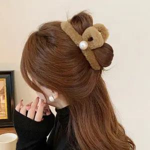 [콩심팥심]가을 겨울 진주 대형사이즈 털집게핀 14cm 퍼집게핀 왕집게핀