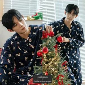 이너쿠키 남자 수면 잠옷 세트 라이트 기모 밍크 극세사 남성 파자마 홈웨어 겨울 MHS5712