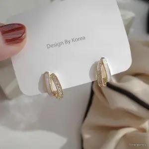 은은한 자개광택 이중링 큐빅 미니 링귀걸이 데일리 우아한 여성 이어링