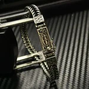 희토류팔찌 혈액순환팔찌 음이온팔찌 925 실버 빈티지 뱅글 드래곤 본 체인 위빙 팔찌 여성 및 남성용 더블