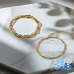 14K 트위스트 함마링 체인 금 반지