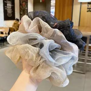 여성 우아한 스크런치 펄 쉬폰 시스루 곱창 머리끈 곱창밴드 스크런치