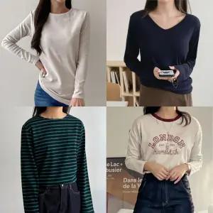 원단좋은기본티-겨울신상/기모티셔츠/여성긴팔티셔츠/융털안감/텐션감좋은라운드티/목폴라/여성의류