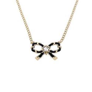 [엘러브] 새상품  25B 리본 레더체인 네크리스 블랙 샴페인골드 5ET1250