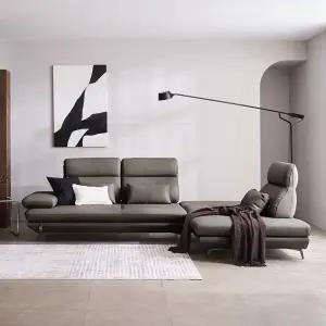 플랫 4인 오픈코너 스윙 전체 천연 면피가죽 소파