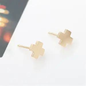 14K GOLD 플러스 도형 골드 미니 금 귀걸이