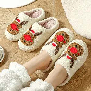 레드 루돌프 막힘슬리퍼 겨울 사무실 여성 털실내화 크리스마스소품 푹신한슬리퍼 포근슬리퍼 용