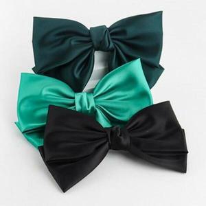여자 그린 새틴 클래식 리본 헤어 똑딱핀 머리핀