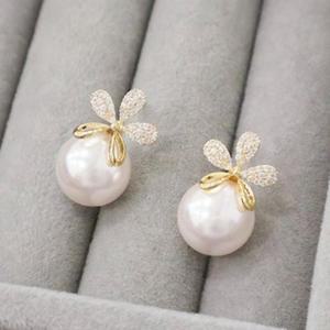 여자 꽃 담수 진주 심플 상견례 신부 이어링 귀걸이