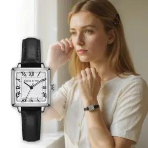 메종드쉬 메종드쉬 여성 가죽 손목 시계 사각 로마 MDS-401LBK