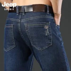 JEEP SPIRIT 가을 겨울 두꺼운 청바지 남성 캐주얼 스트레치 루즈 스트레이트 청바지