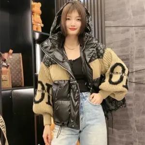 신상 한판 배색 데님 니트 소매 후드 면패딩