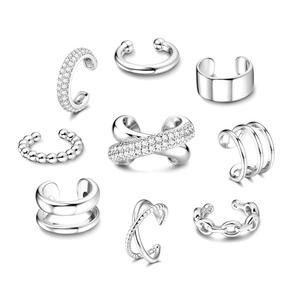 여성용 GEMQUEEN 이어 커프 비 피어싱 귀걸이 - 14K 금/은 도금 청키 클립, 5A CZ가 포함된 조절 가능한 가짜 연골 소라 나선형 주얼리 세트 제공