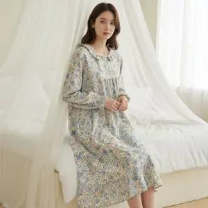 바풀 JWS EM 181125 순면 여성 잠옷 아사면 원피스 실내복 아사면 드레스 긴팔