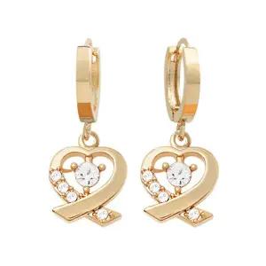 14K 금침 이어링 러블리 하트 큐빅 드롭 원터치 링 귀걸이