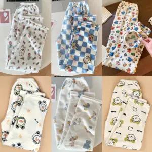 캐릭터 수면바지 극세사 겨울 보온 커플 파자마 남성 여성 가족 실내복 편한 홈웨어 기모