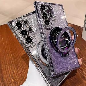 갤럭시 a55 a35 a25 a24 a15 큐빅 마그네틱 맥세이프 홀더 핑거 링 스탠드 글리터 투명 케이스