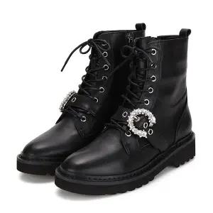 [BABARA] 소가죽 보석장식 여성워커앵클부츠 3.5cm_BBF851BK