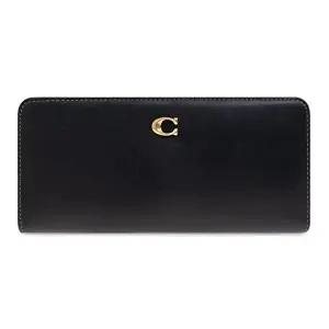 [코치]코치 C 로고 패치 스냅버튼 바이폴드 레더 스키니 롱 월렛 블랙 CZ096 B4BK
